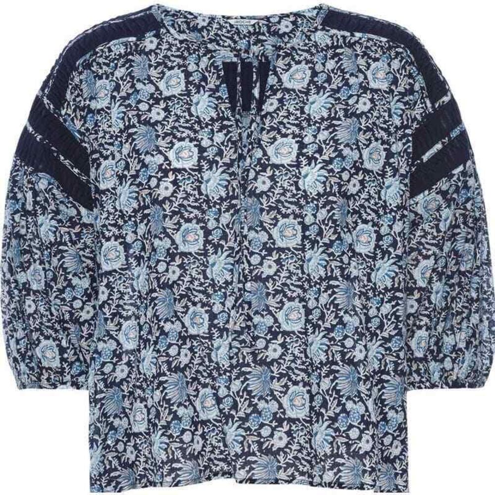 St. Roche NWT Hyperion Top Beachwood Print Shades of Blue Navy 3/4 Sleeve Size 2
